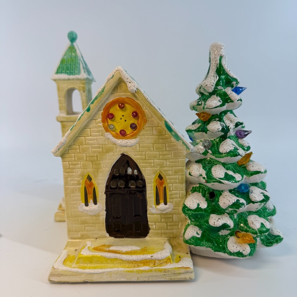 Dept 56 Original Snow Village 1980s Green Stone Church w Bell Tower Vintage 1st